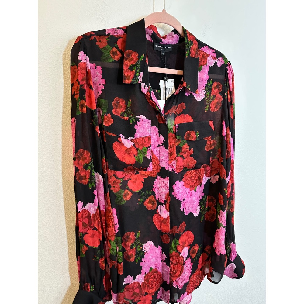 Generation Love Oslo Floral Georgette Shirt Blouse Size‎ XL Red Pink Sheer NEW - Picture 4 of 14